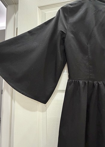 Drapeli Siyah Uzun Göbek Detaylı  Ofis Elbisesi - Görsel 4