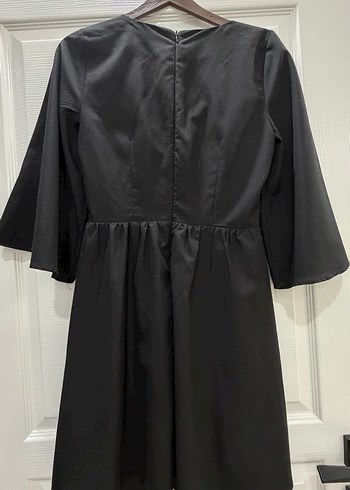 Drapeli Siyah Uzun Göbek Detaylı  Ofis Elbisesi - Görsel 3