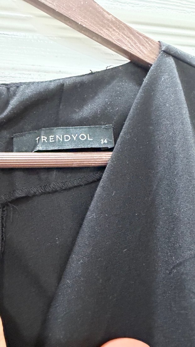 Drapeli Siyah Uzun Göbek Detaylı  Ofis Elbisesi - Görsel 5