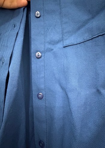 Lacivert Keten Düğmeli Kadın Gömlek - Görsel 3