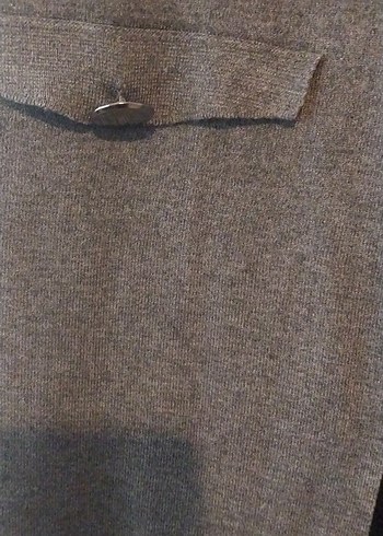 Düğmeli Gri Uzun Kadın Yelek - Görsel 4