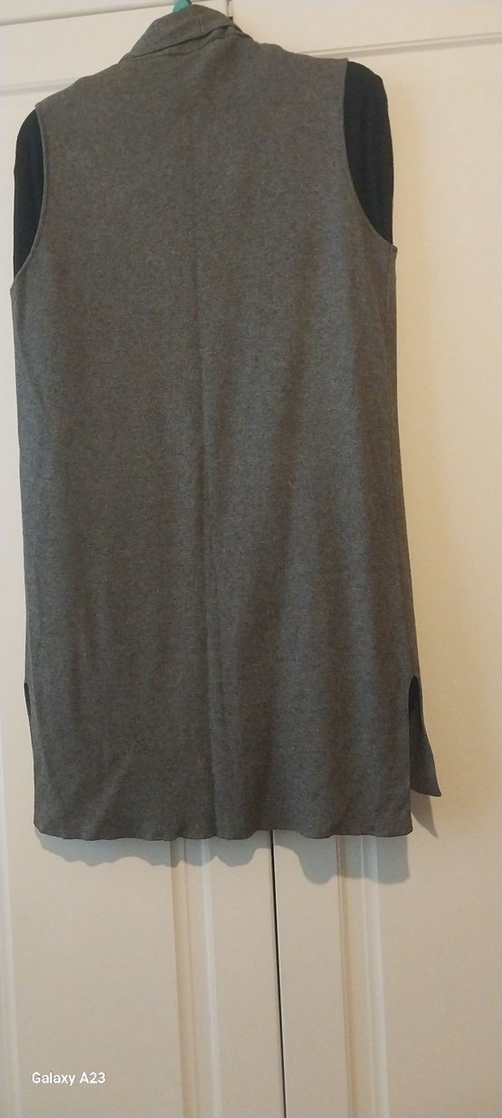 Düğmeli Gri Uzun Kadın Yelek - Görsel 5