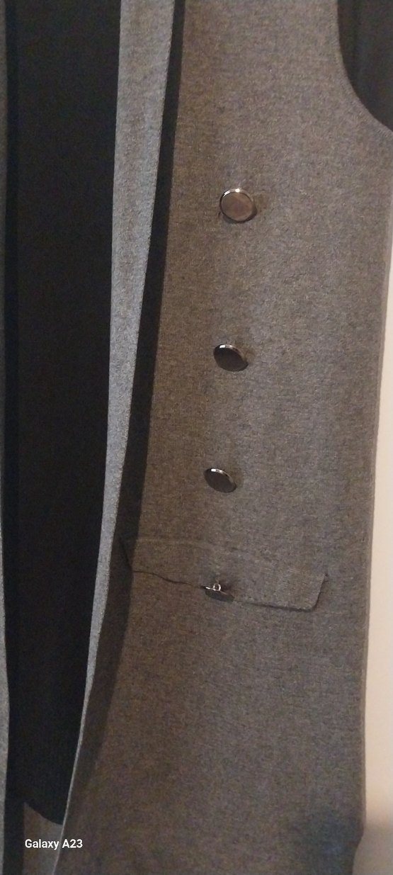 Düğmeli Gri Uzun Kadın Yelek - Görsel 2