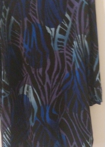 Mavi Batik Desenli Uzun Kollu V Yaka Bluz - Görsel 2