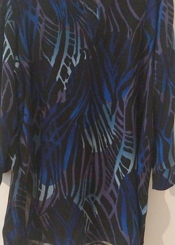 Mavi Batik Desenli Uzun Kollu V Yaka Bluz - Görsel 6