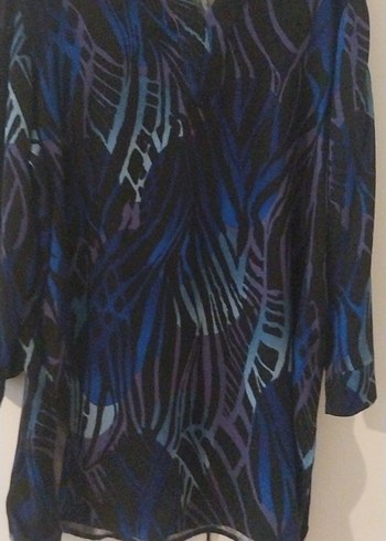 Mavi Batik Desenli Uzun Kollu V Yaka Bluz - Görsel 7