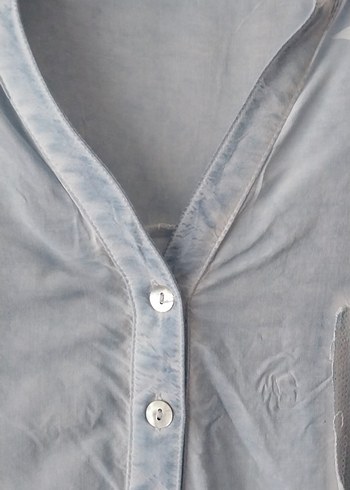 Düğmeli V Yaka Uzun Kollu Kadın Gömlek - Görsel 6