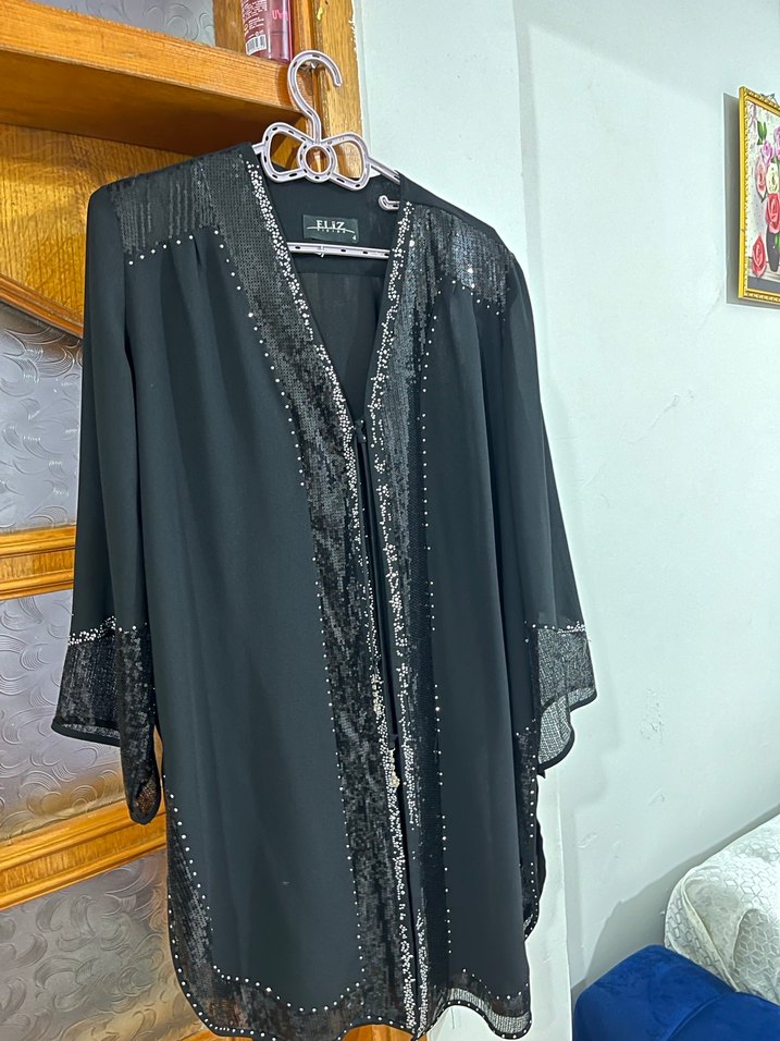 Siyah İşlemeli Uzun Kollu Kadın Elbisesi tunik - Görsel 2