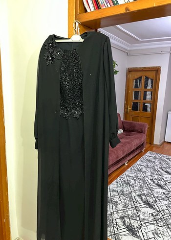 Siyah Uzun Kollu Drapeli Uzun Elbise