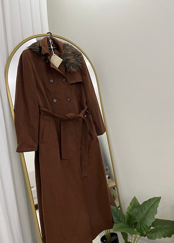 Armine Kahverengi Kadın Uzun Süet Kürklü Kaban - Görsel 7