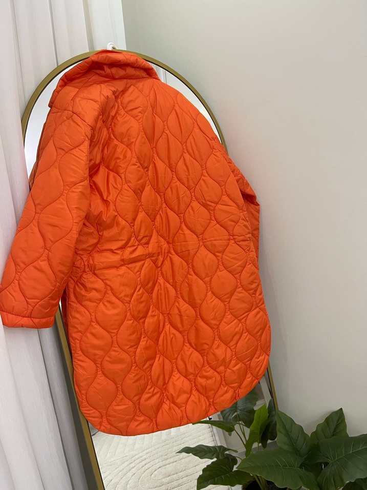 Turuncu Mini Düğmeli Kadın Mont - Görsel 5