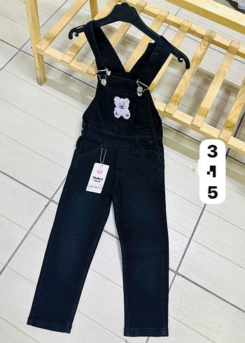 Kız Çocuk Siyah Denim Askılı Tulum