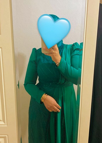 Tesettür Uzun Kol Drapeli Yeşil Bohem Elbise - Görsel 3