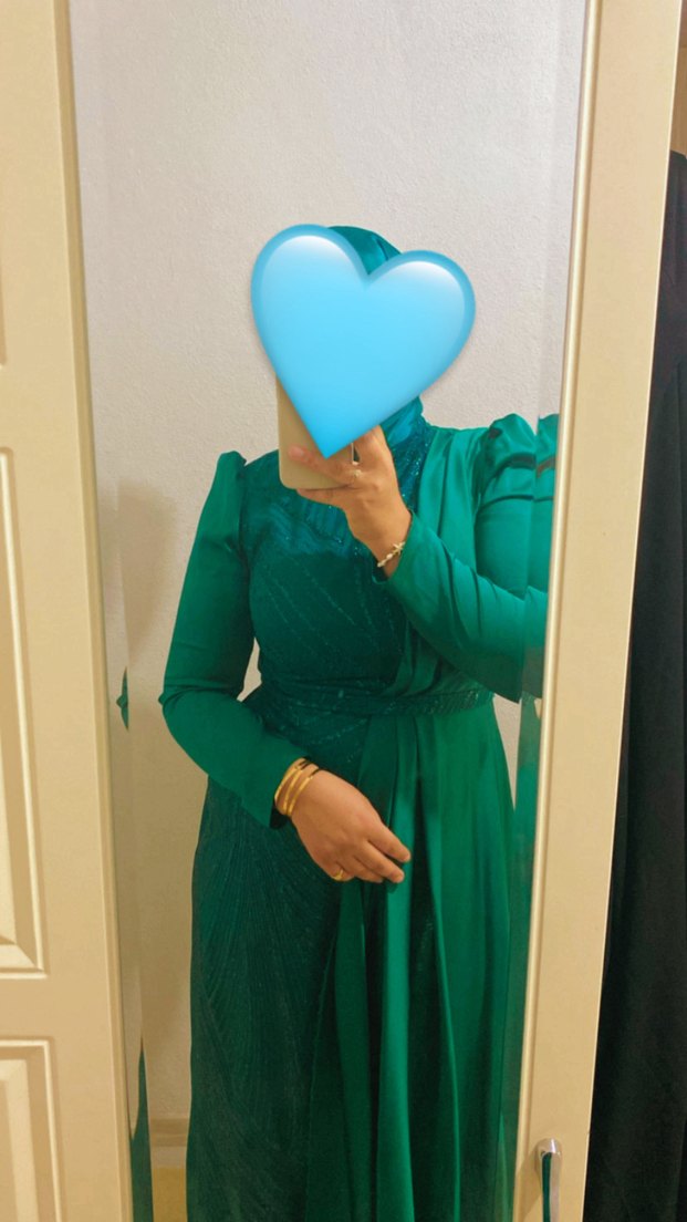 Tesettür Uzun Kol Drapeli Yeşil Bohem Elbise - Görsel 3