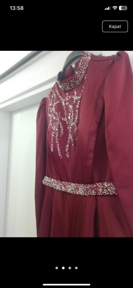 Bordo Drapeli Uzun Abiye Elbise - Görsel 3