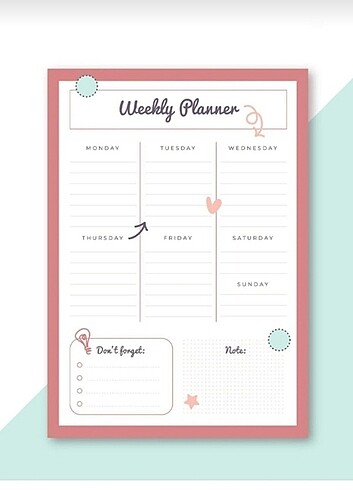 Weekly Planner Günlük Planlayıcı Haftalık Defter 15*21 cm 50 Yap