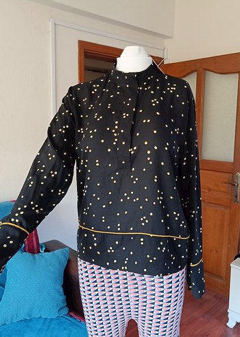 32 Beden Puantiye Desenli Siyah Hamile Bluzu