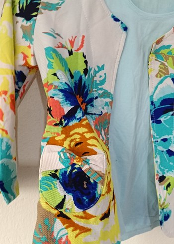 Çiçekli Kız Bolero, Düğmeli, Bol Kesim - Görsel 2