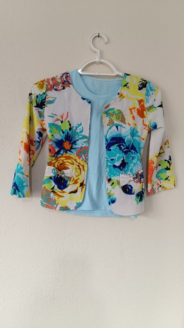 Çiçekli Kız Bolero, Düğmeli, Bol Kesim - Görsel 5