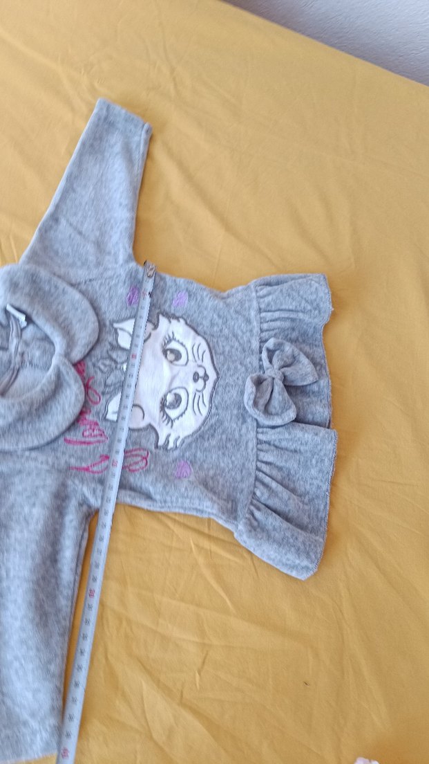 Gri kadife           Nakışlı Kedi Desenli Kıyafet - Görsel 5