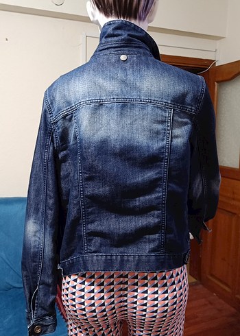 xl Beden Düğmeli Kısa Mavi Kadın Denim Ceket