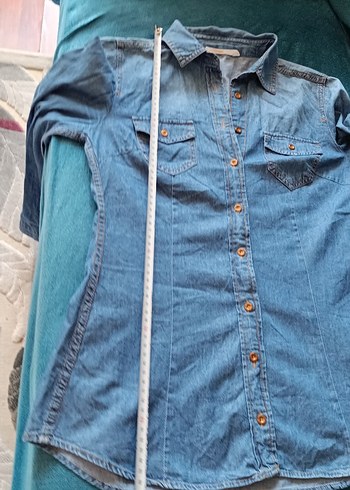 s Beden mavi Renk Düğmeli Mavi Denim Gömlek