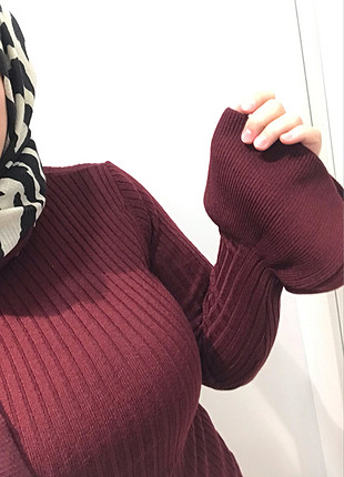l Beden bordo Renk Kolları volanlı triko