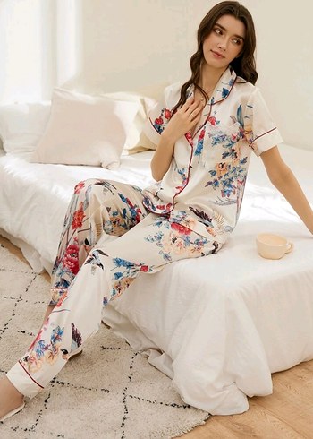 Sheinside Shein Bohem Çiçek Desenli Uzun Kadın Pijama Takımı s beden