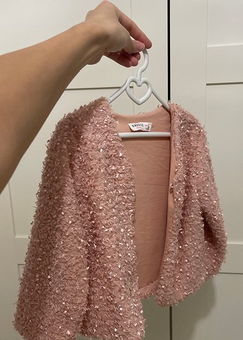 Düğmeli Pembe Kız Çocuk Triko Bolero - Görsel 2