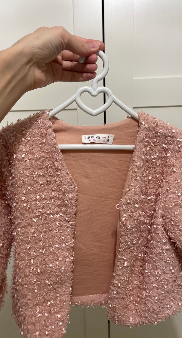 Düğmeli Pembe Kız Çocuk Triko Bolero - Görsel 4