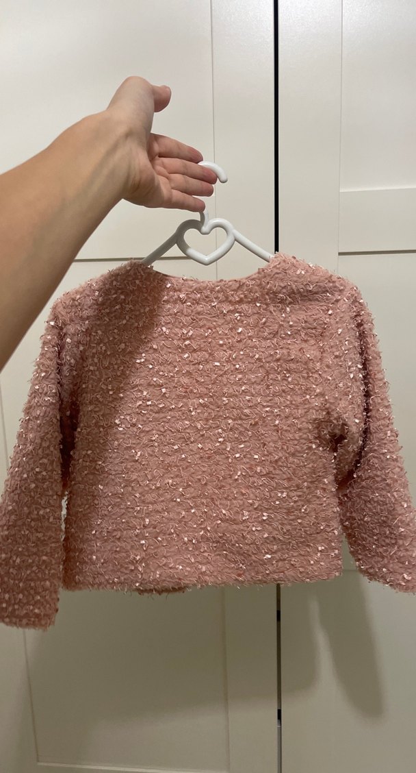 Düğmeli Pembe Kız Çocuk Triko Bolero - Görsel 3