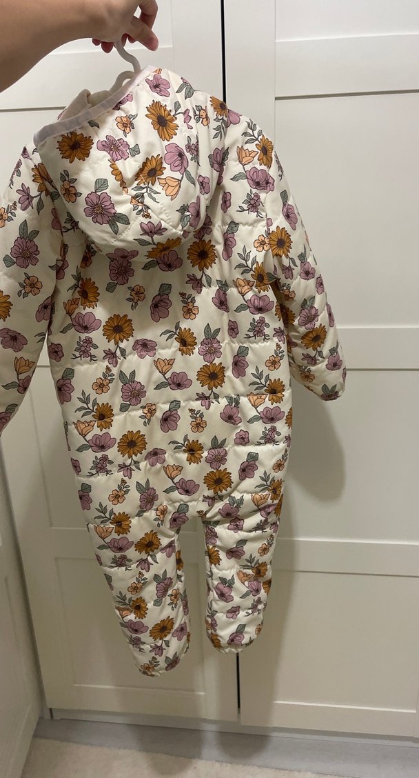 Çiçek Desenli Kapüşonlu Bebek Tulumu - Görsel 4