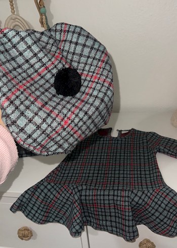 Kare Desenli Gri Uzun Kollu Kız Elbisesi - Görsel 6