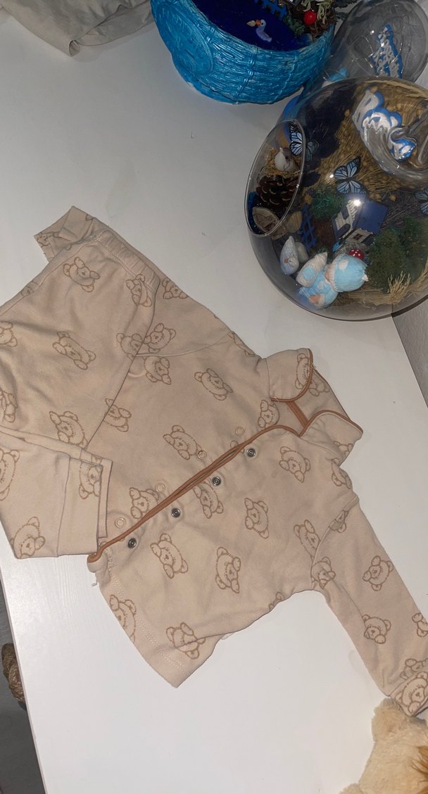 Düğmeli Bebek Erkek Takım, Uzun Kollu, Kahverengi - Görsel 2