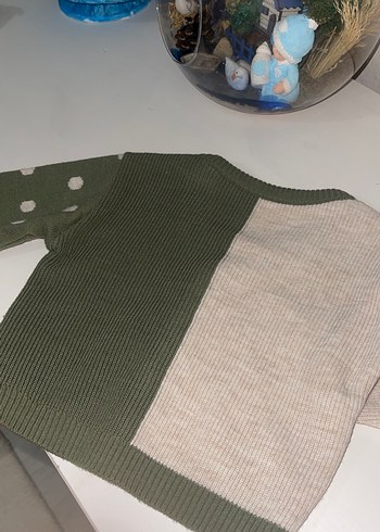 Kız Çocuk Haki Gri Örgü Hırka - Görsel 5