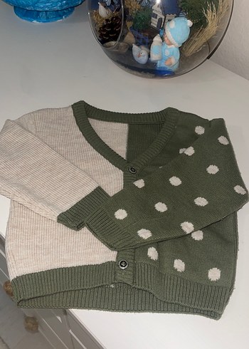 Kız Çocuk Haki Gri Örgü Hırka - Görsel 4