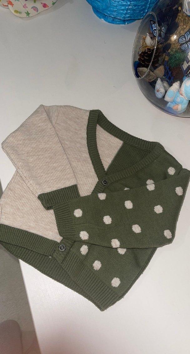 Kız Çocuk Haki Gri Örgü Hırka - Görsel 3