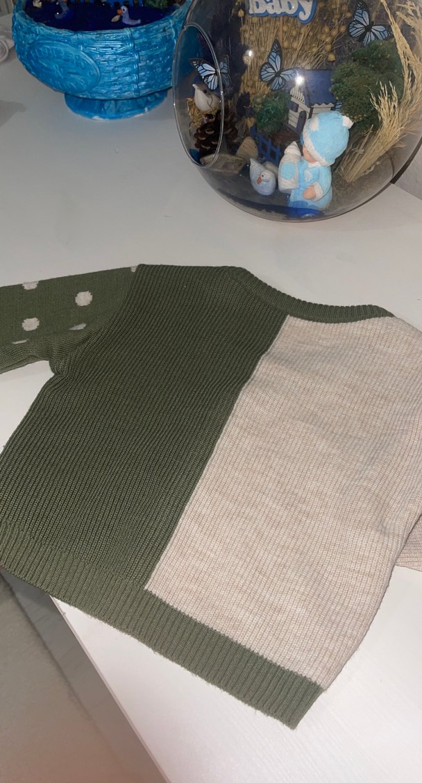 Kız Çocuk Haki Gri Örgü Hırka - Görsel 5