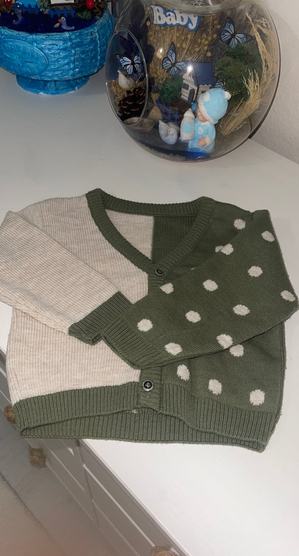 Kız Çocuk Haki Gri Örgü Hırka - Görsel 4