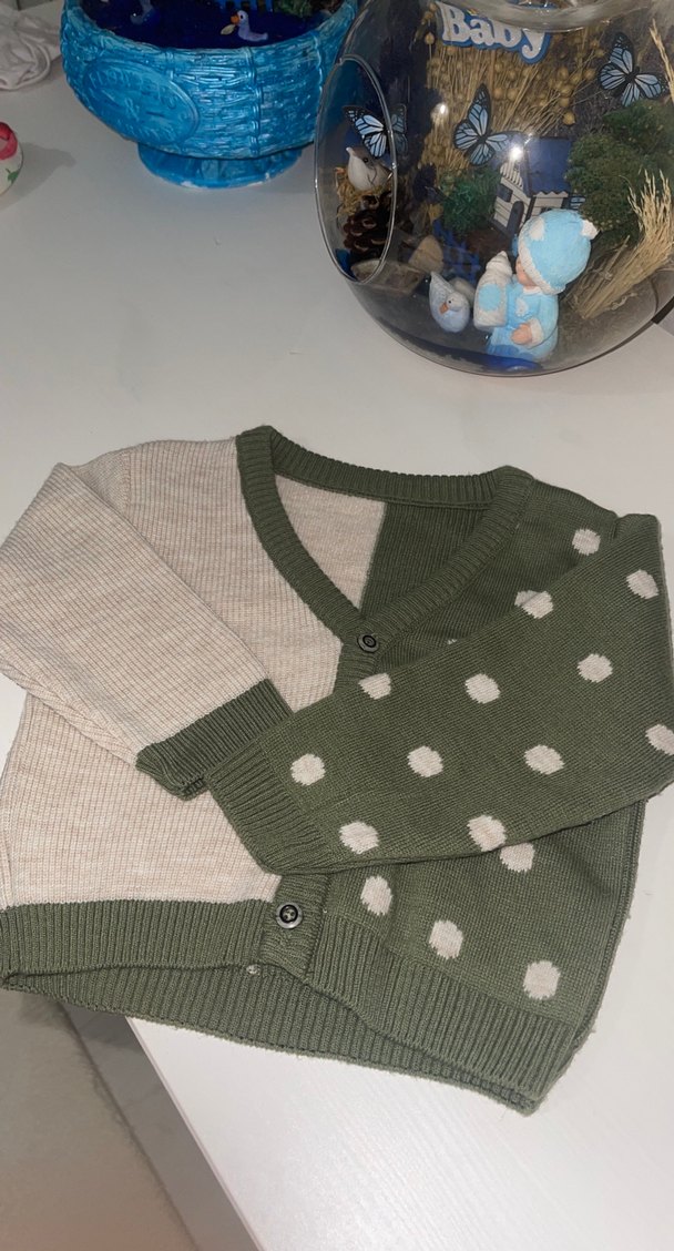 Kız Çocuk Haki Gri Örgü Hırka - Görsel 2