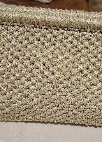 altın simli Örgü Kadın Portföy Çanta - Görsel 3