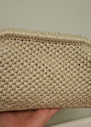 altın simli Örgü Kadın Portföy Çanta - Görsel 4