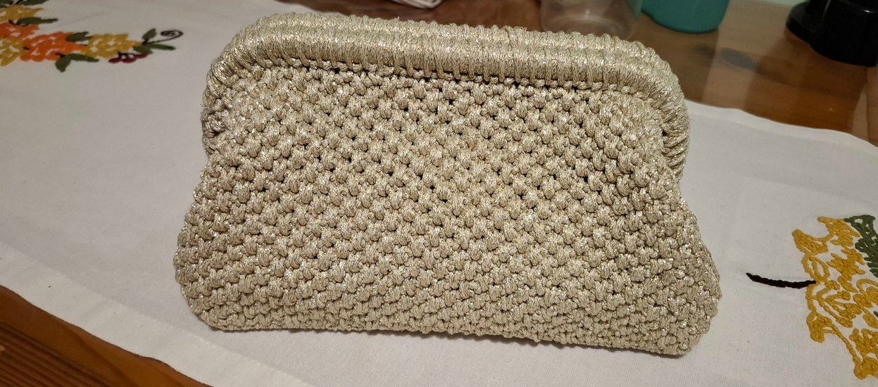 altın simli Örgü Kadın Portföy Çanta - Görsel 3