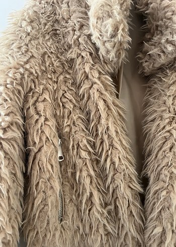 Bej Tüylü Midi Kadın Ceket Kürk - Görsel 2