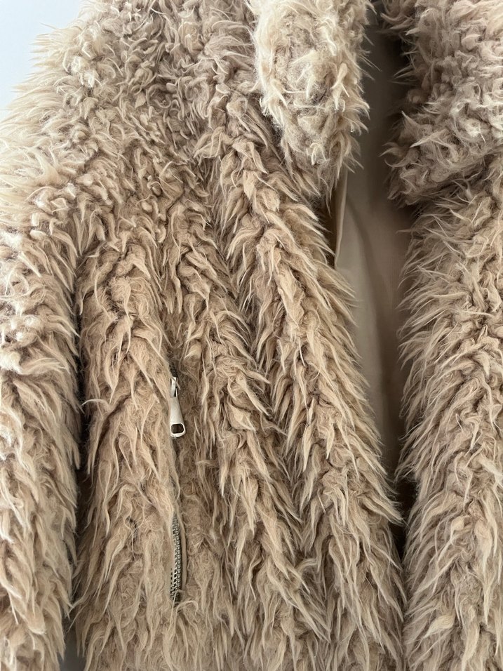Bej Tüylü Midi Kadın Ceket Kürk - Görsel 2