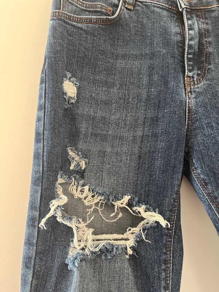 Yırtmaç Detaylı Mavi Kot Pantolon - Görsel 2