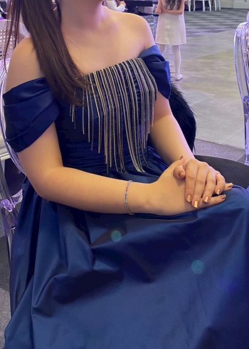 Straplez Lacivert Uzun Kenzel Abiye Elbise - Görsel 6