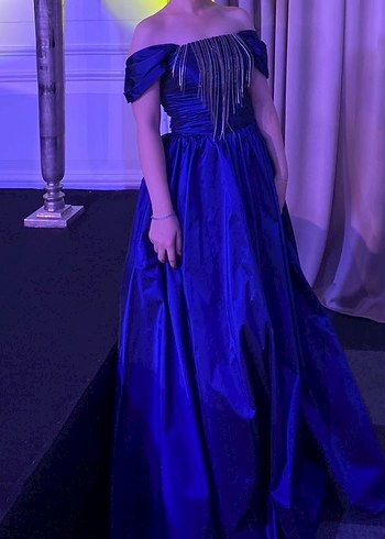 Straplez Lacivert Uzun Kenzel Abiye Elbise - Görsel 3