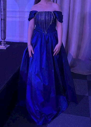 Straplez Lacivert Uzun Kenzel Abiye Elbise - Görsel 4