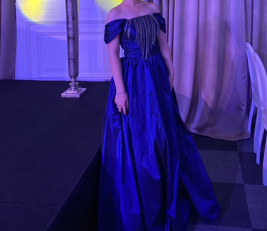 Straplez Lacivert Uzun Kenzel Abiye Elbise - Görsel 3